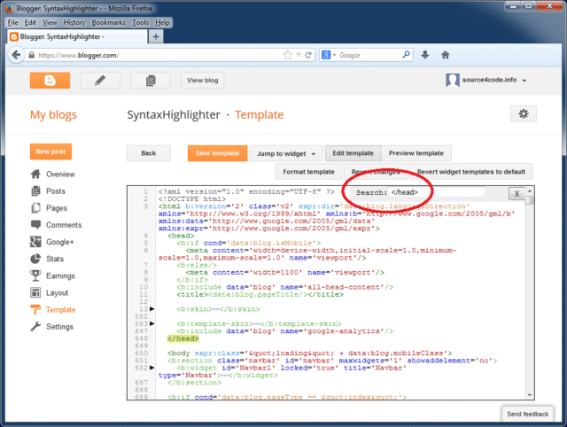 blogger edit html head