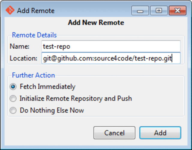 git gui add new remote