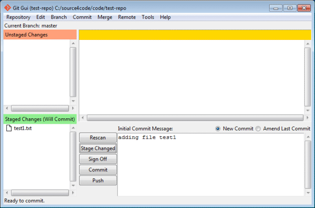 git gui initial commit message