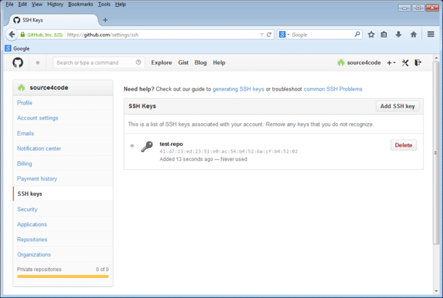 github ssh key added