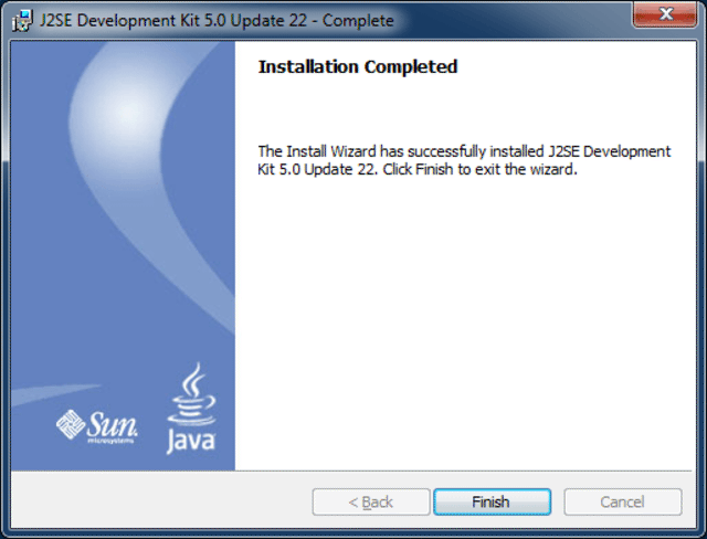 java 5 installer finish