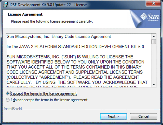 java 5 license agreement