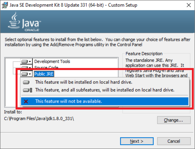 java 8 oracle jdk installer disable public jre