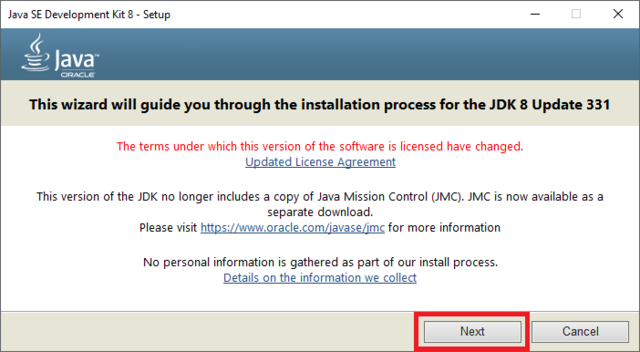 java 8 oracle jdk installer start