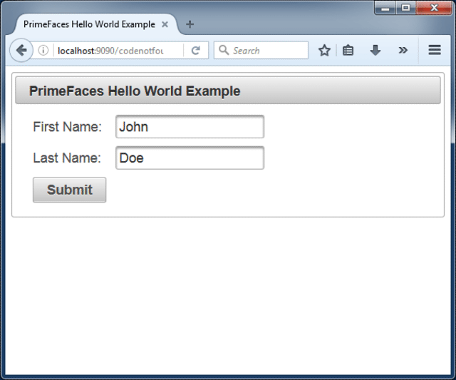 jsf primefaces apache tomcat hello world example