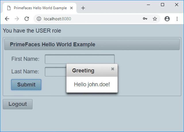 jsf primefaces authentication user name