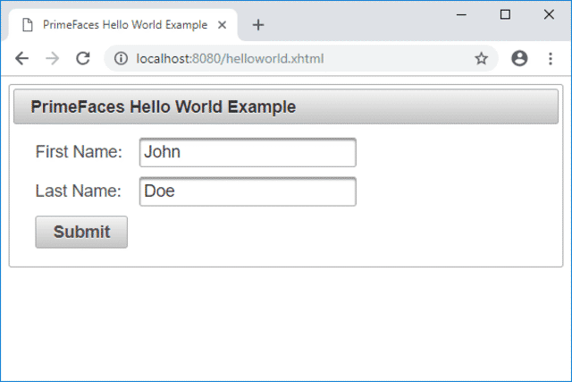 jsf primefaces hello world example
