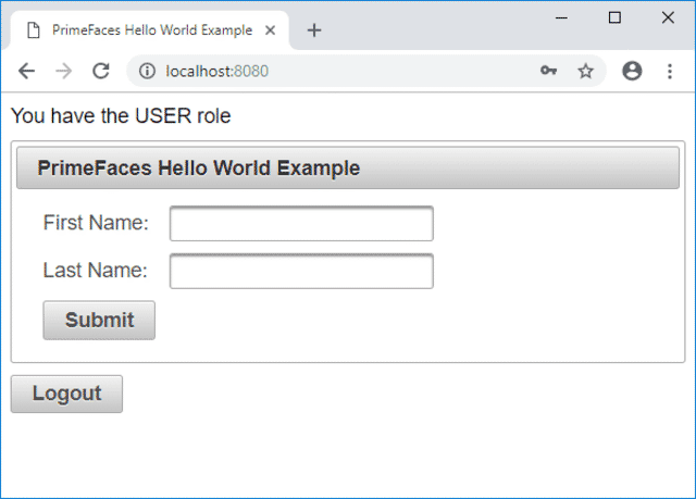 jsf primefaces user role