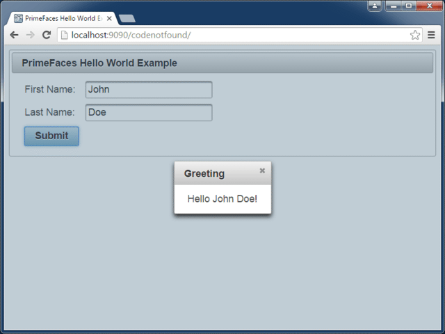 jsf primefaces wildfly hello world example greeting