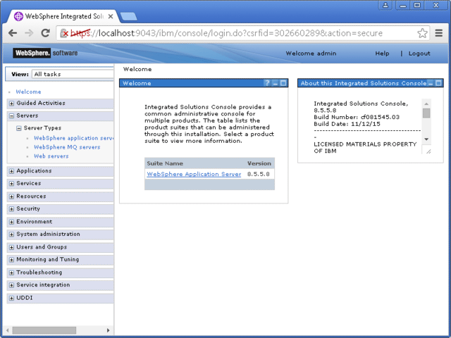 websphere application server admin console